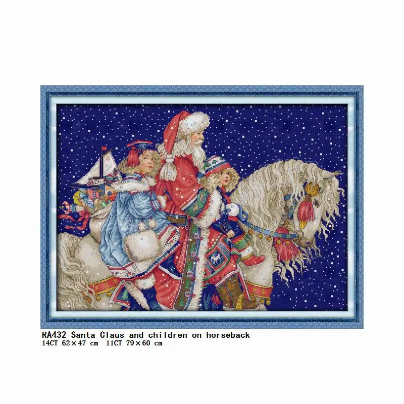 

Cross Stitch Kits Santa Claus and Children on Horseback Embroidery Patterns Printed Counted 11CT 14CT Stamped Threads Needlework