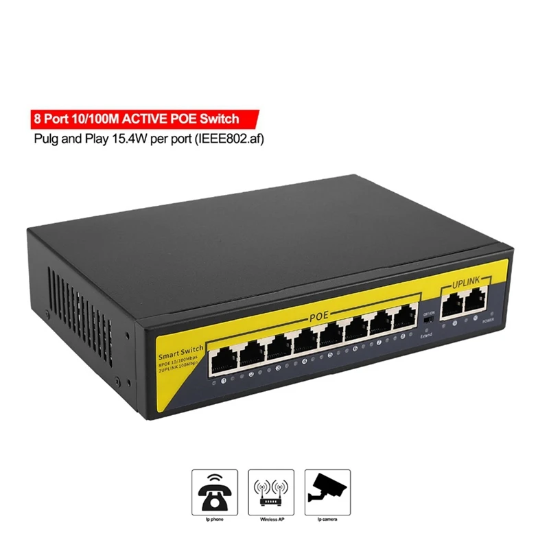 10-портовый переключатель 8POE и 2 Uplink 802.3Af/At 120 Вт встроенное питание Vlan до 250 м