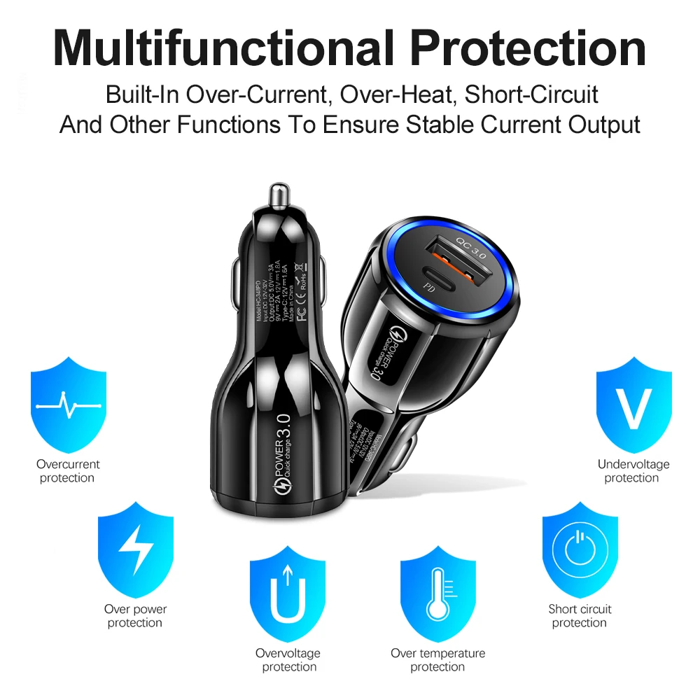 Автомобильное зарядное устройство USB 5 А Тип C PD QC 3 0 адаптер для быстрой зарядки