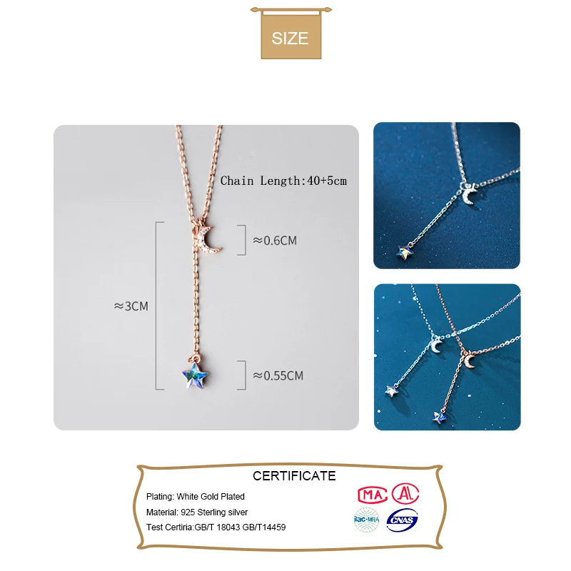 Trustdavis Стерлинговое Серебро 925 пробы Ослепительная цепочка Луна звезда CZ подвеска