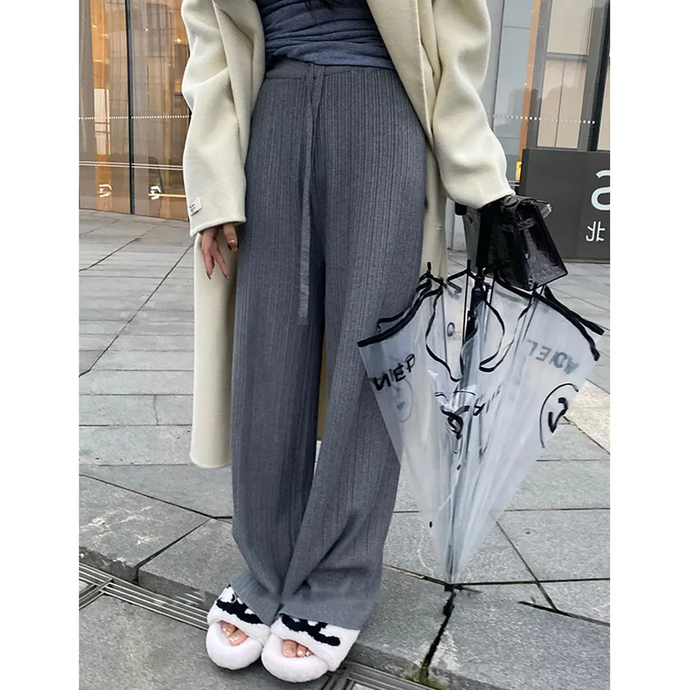 

Drape superniniyy senior gray show thin wide-legged pants loose rope tall waist slacks female qiu dong