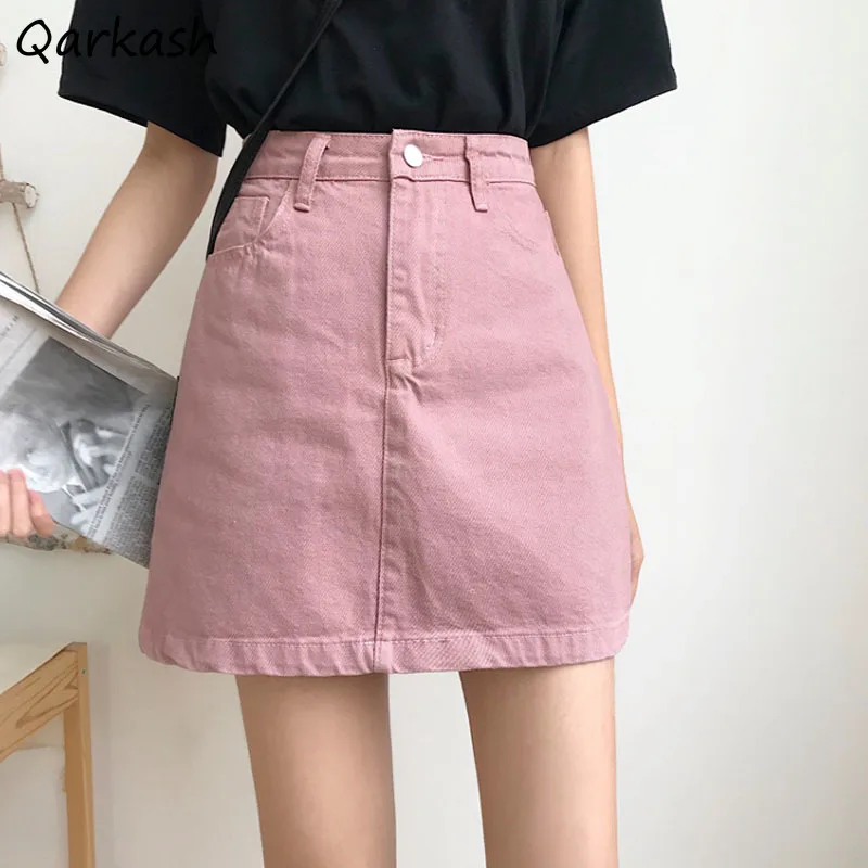 

Skirts Women Denim Solid A-line Pockets Mini Ulzzang Chic Casual Empire Daily Students Summer Streetwear Trendy Ins Female New