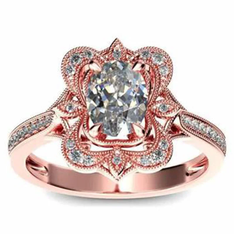 

European and American Popular Fashion Hollow Flower Inlaid Zircon Ladies Engagement Ring Jewelry Whole Sale