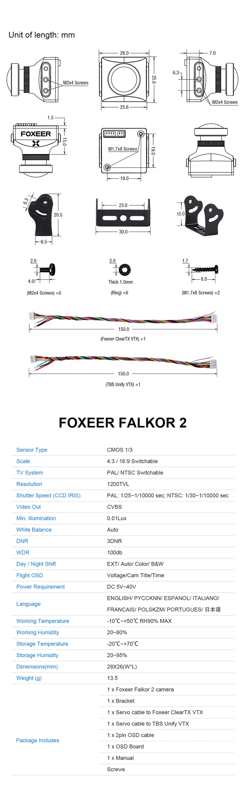 New Arrival Foxeer Falkor 2 FPV Camera 1200TVL CMOS 1/3 4:3 16:9 PAL/NTSC Switchable G-WDR DC 5-40V for Multirotor Racing Drone