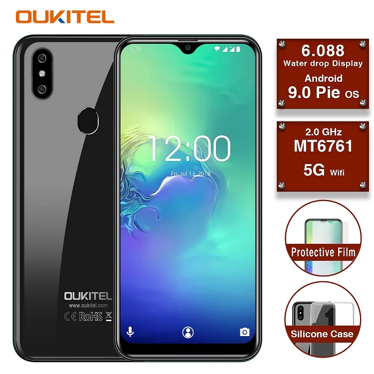 Мобильный телефон OUKITEL C15 Pro 6,088 ''MT6761 2GB+ 16 GB/3 GB+ 32 GB, отпечаток пальца, распознавание лица, 4G смартфон 2,4G/5G, WiFi, экран капли воды - Цвет: Черный