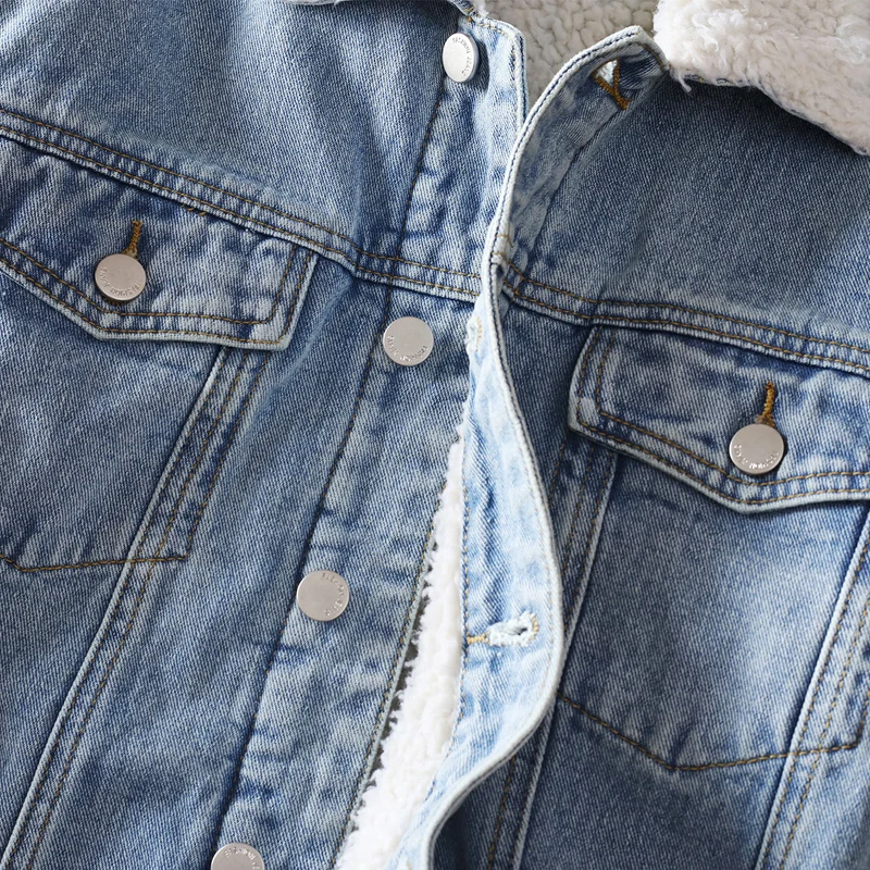 

2020 Fashion Winter Jacket For Men Retro Blue Imitation Lamb Wool Warm Denim Jacket Men Cotton Coats Velvet Chaqueta Hombre