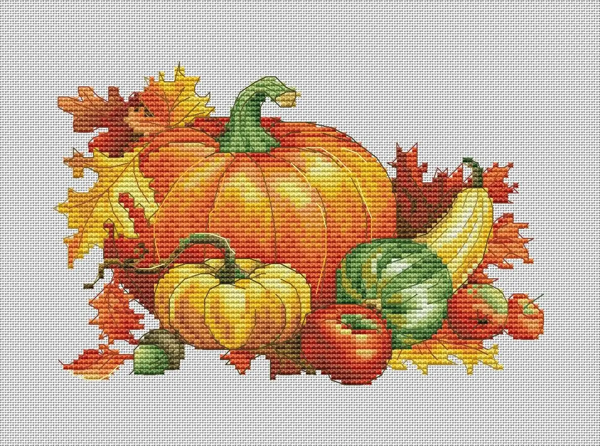 

Autumn Pumpkin Cross Stitch Ecological Cotton Thread Embroidery Home Decoration Hanging Painting Gift