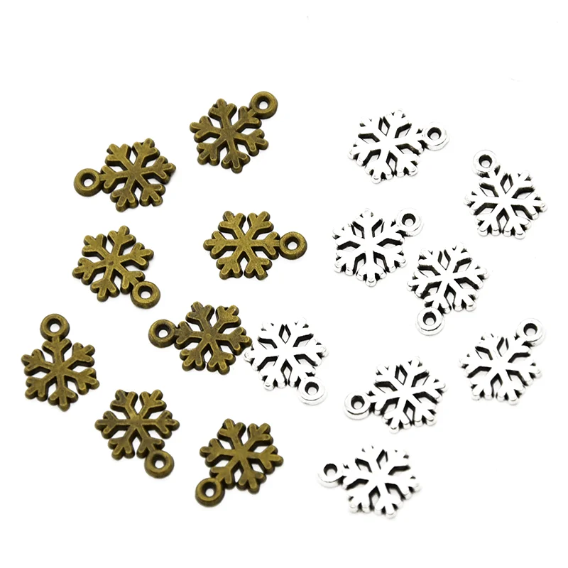 

40 шт., подвески-снежинки из цинкового сплава, 15 х15 мм