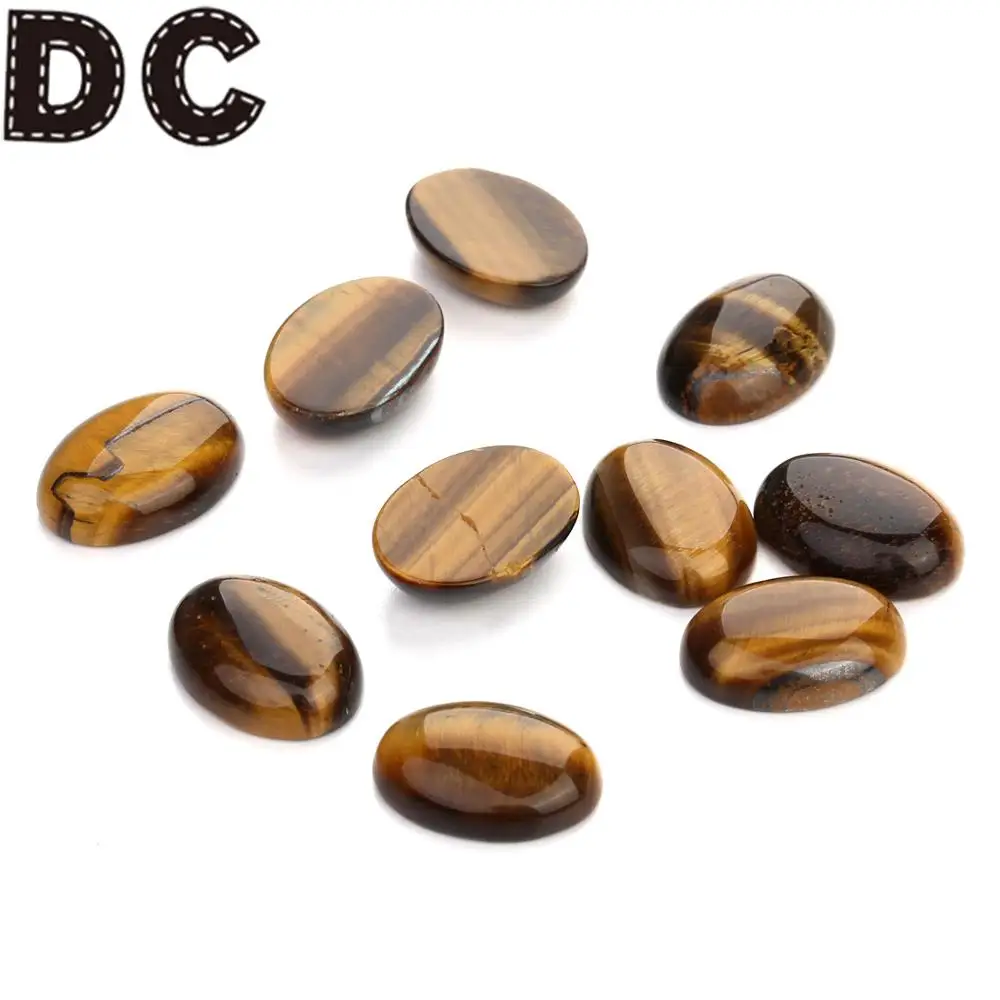 

DC 10pcs Natural Stone Oval Flatback Cabochon 10x14/13x18/18x25mm Tiger's Eye Stone Bead Spacers For Jewelry Making Accessories
