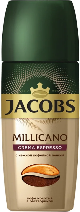 Кофе JACOBS MILLICANO Crema Espresso порошок с добавлением молотого кофе 95г | Продукты