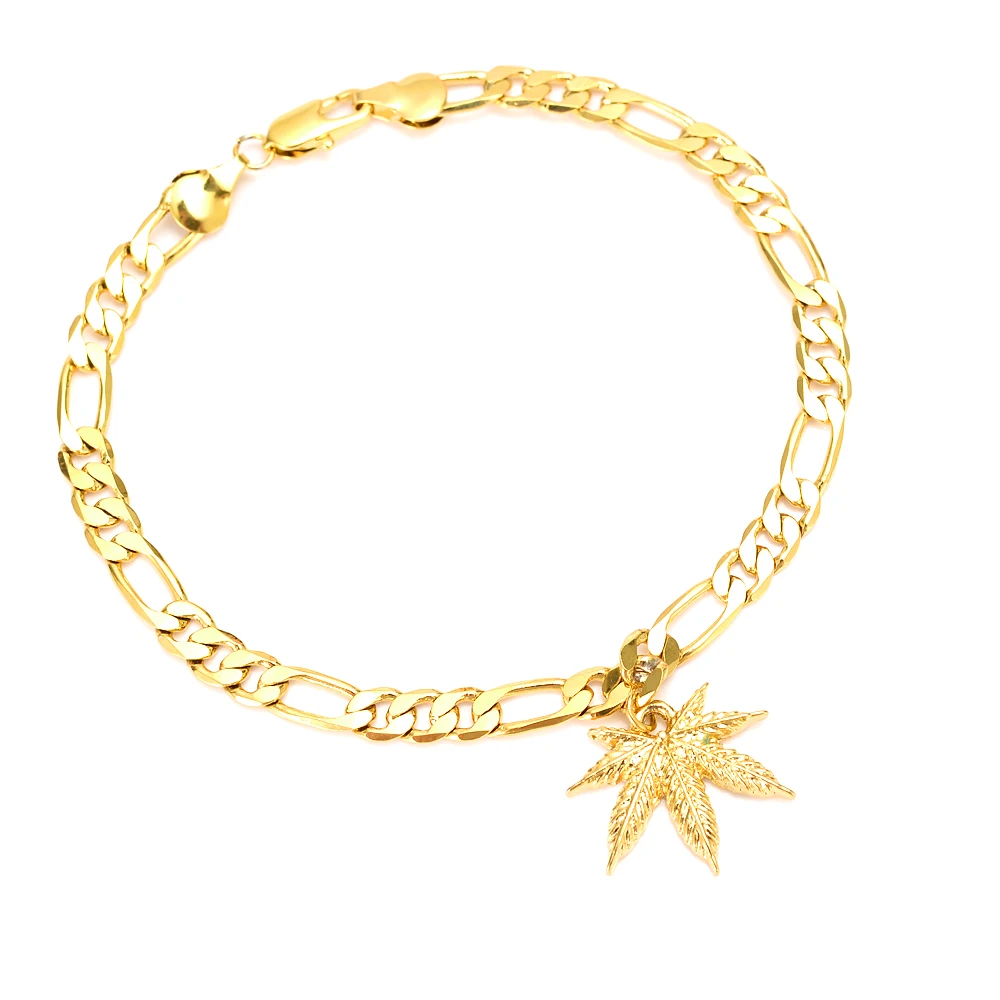Bangrui 21 см золотой цвет лист Подвеска цепочка браслет Мужчины ювелирные изделия
