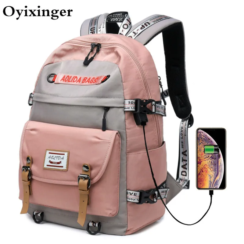 

Large Capacity College Bags School Backpack For Girls High School Bookbags With USB Charging Port Lady Women Travel Backpacks