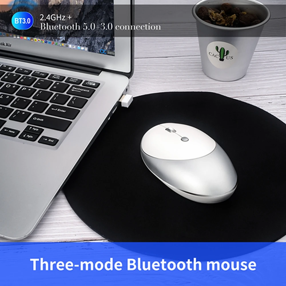 Три режима Bluetooth 3,0/5,0 беспроводная мышь можно подключить 3 компьютера Бесшумная дизайнерская оптическая перезаряжаемая мышь для ПК MAC ноутбука