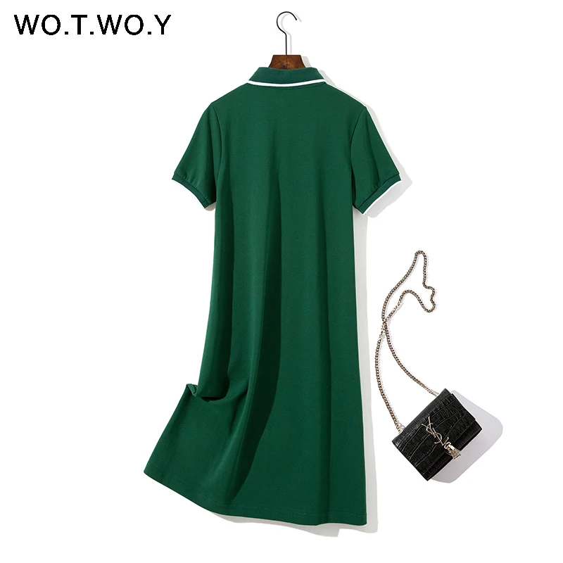 Женское трикотажное платье WOTWOY повседневное хлопковое с коротким рукавом и