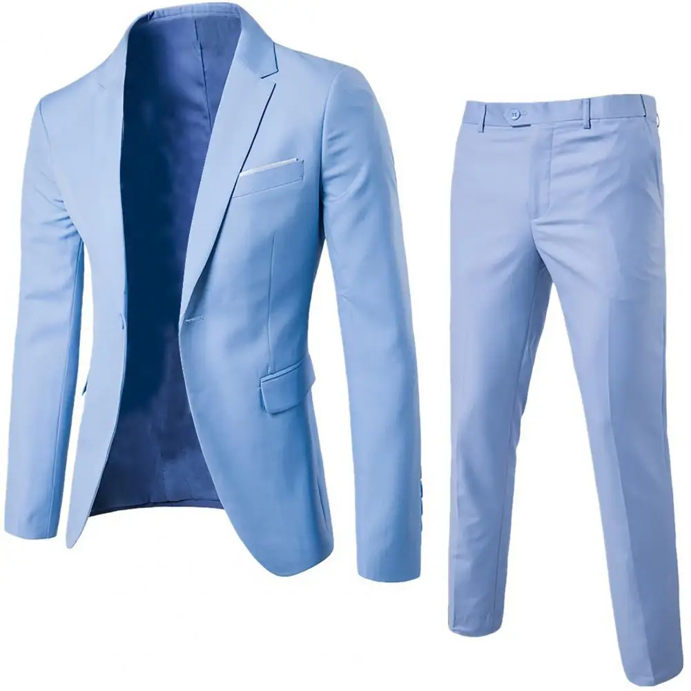 

2Pcs/Set Men Blazer Plus Size Solid Color Long Sleeve Lapel Slim Button Casual Commuter office Business Suit мужские пиджаки