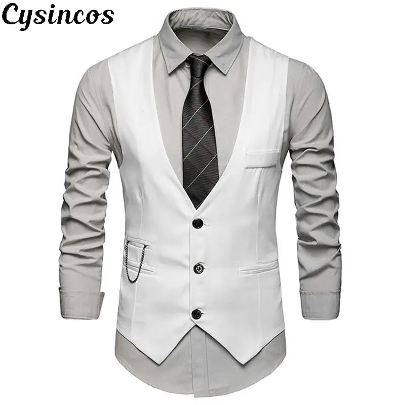 CYSINCOS модный костюм жилет мужской формальный жилет Colete Masculino жилет в елочку для фитнеса куртка без рукавов Свадебный Мужской жилет