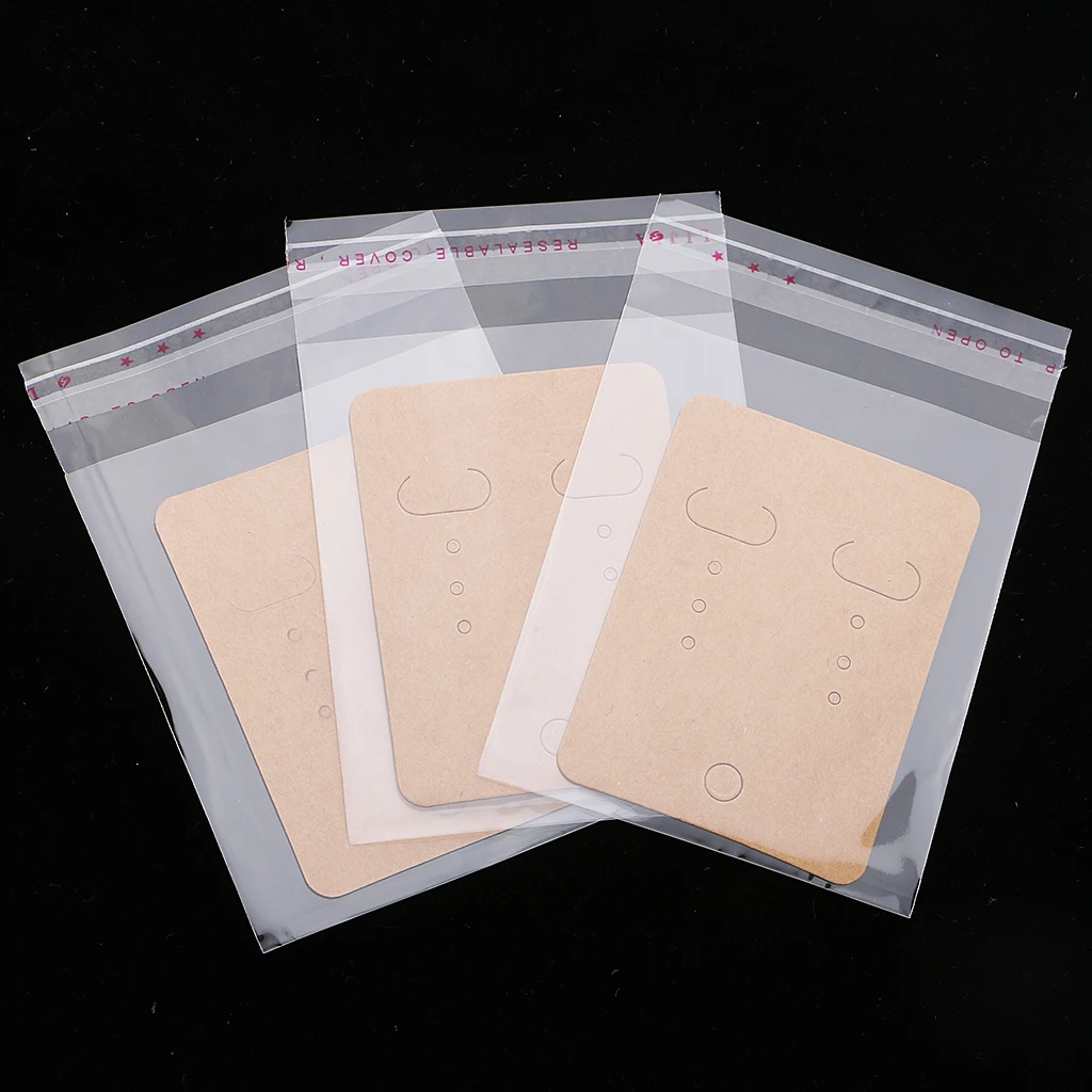 200 Sets Brown Ear Hooks Earring Display Cards with Clear Self Adhesive Bags