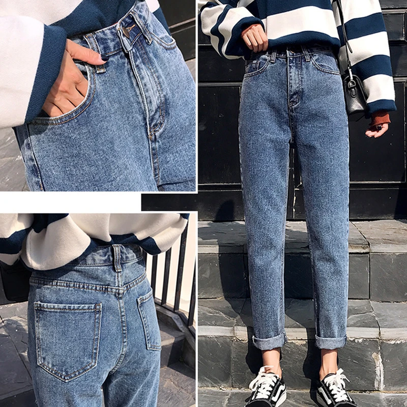 Джинсы JRNNORV корейские женские большого размера зимние теплые джинсовые брюки