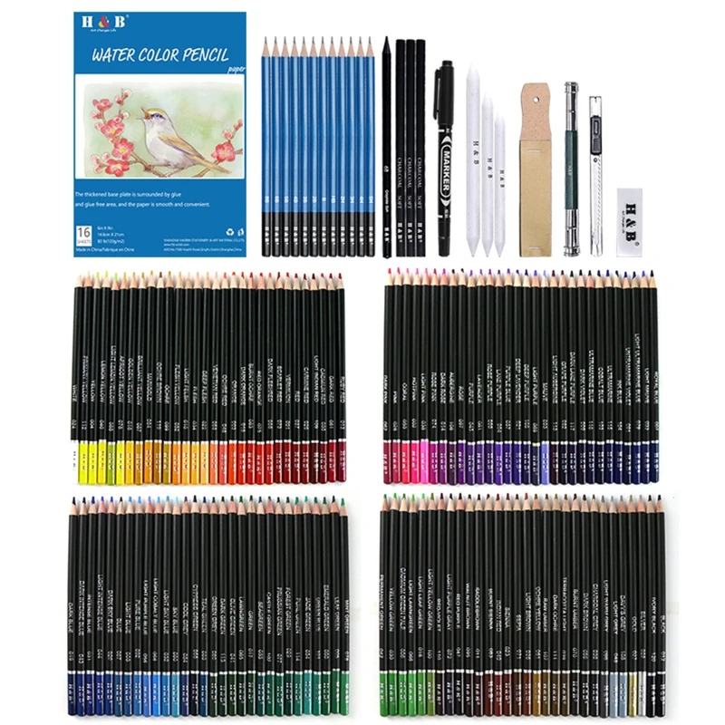 

145pcs Drawing Sketch Pencils Graphite Charcoal Oil Colored Pen Bag Art Supplies New