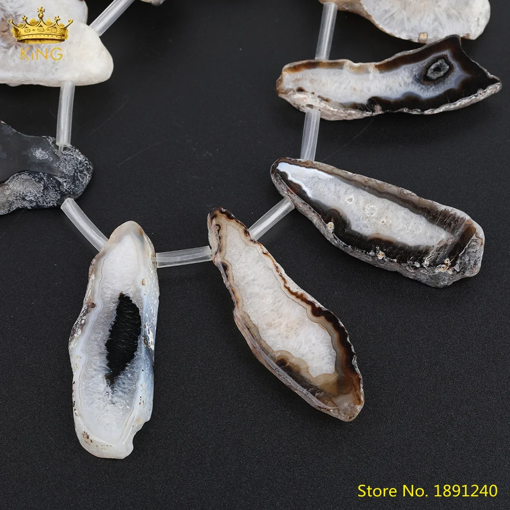 Approx 18pcs/Strand Natural Druzy Drusy Agates Slice Loose Strand,Top Drilled Freeform Slab Beads Pendant Jewelry Making