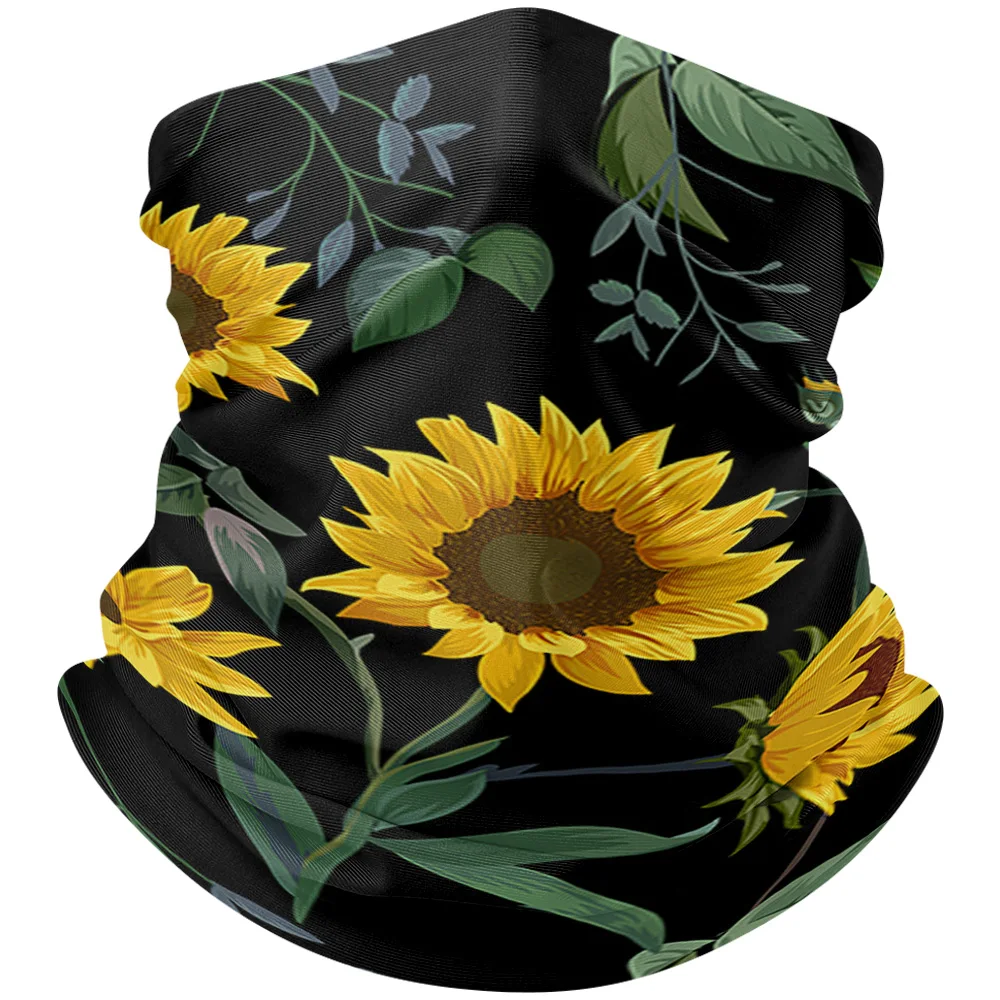 Sunflower Pattern On Black Background Neck Gaiter Magic Scarf Mens Ladies Rectangular Hijab Custom | Аксессуары для одежды