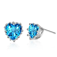 romantic earrings 925 silver jewelry with sapphire gemstone heart shape stud earrings for women wedding party ornament wholesale