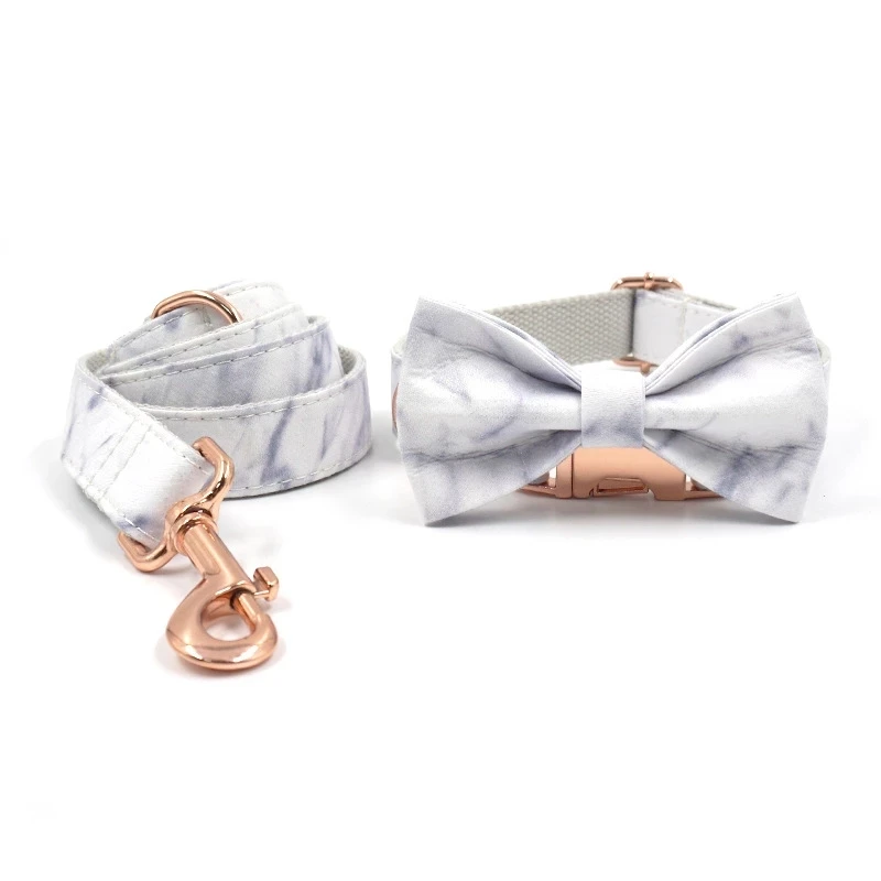 

Luxury Designer Dog Collar Leash Set Personalized ID Dog Collar with Rose Gold Metal Buckle Bowtie Puppy Small Big Dogs
