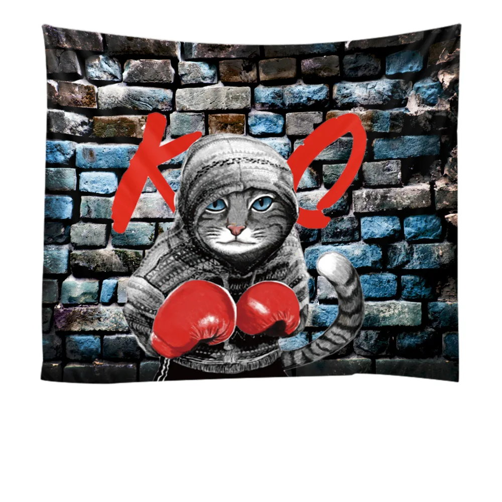 Новинка боксерская кошка кунг-фу мультяшный Кот Печать гобелен сцена украшение