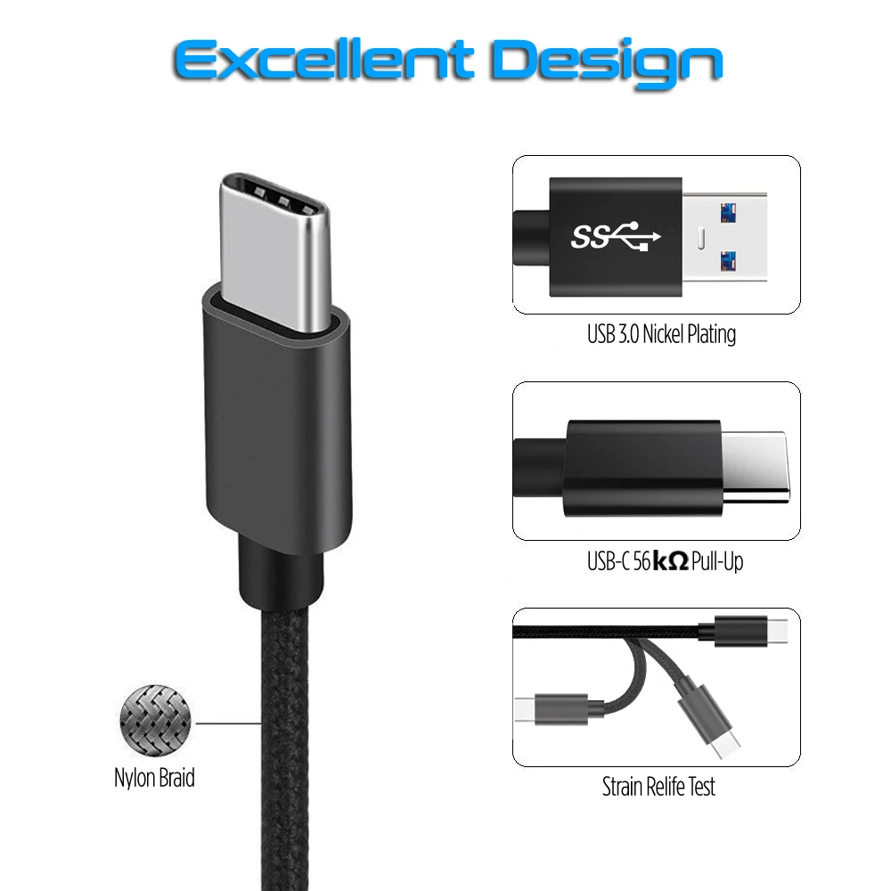 Кабель STOD USB 3 0 Type C для быстрой зарядки А 5 Гбит/с Samsung Galaxy S8 S9 Huawei P20 Mi 9 Oneplus LG G8|nylon