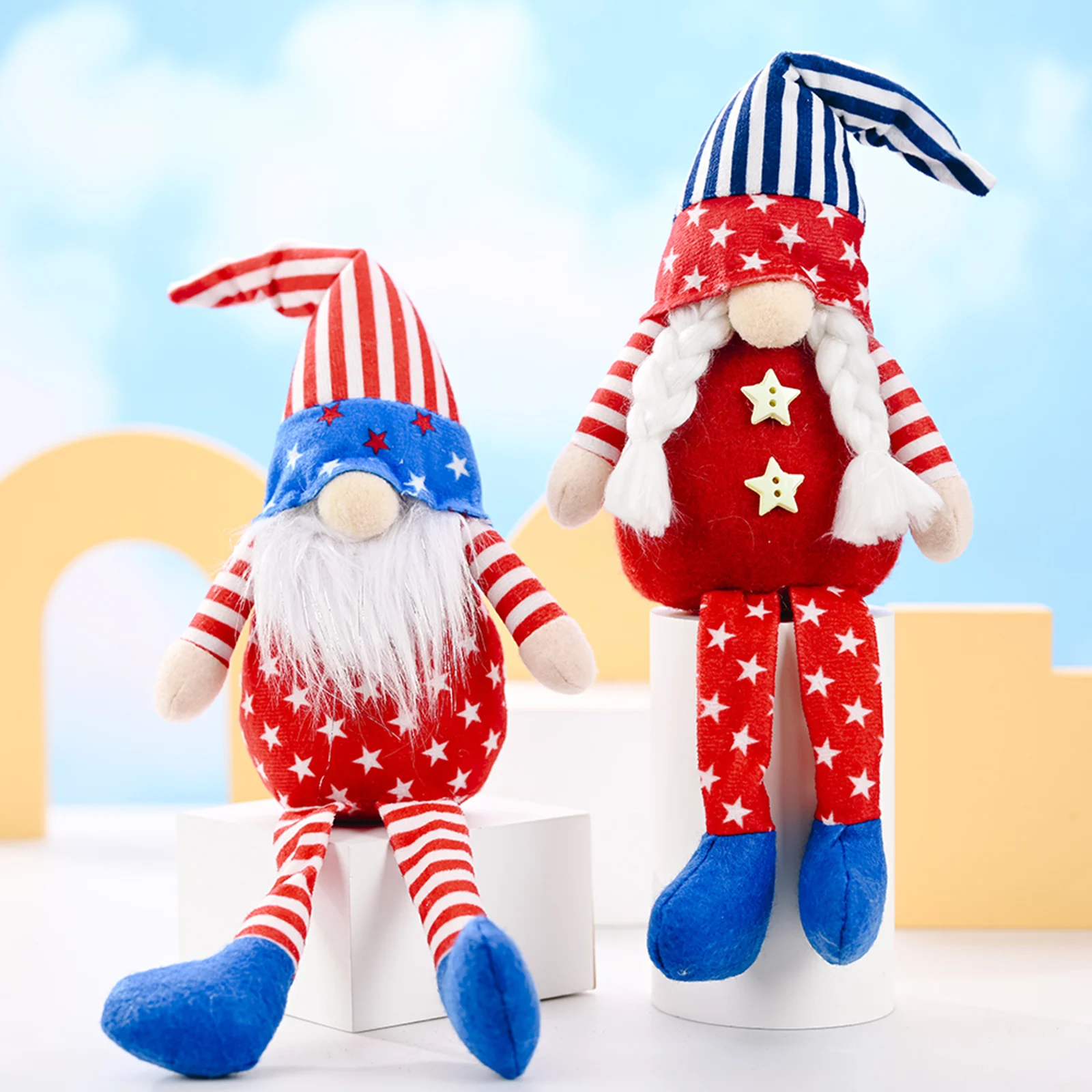 

Patriotic Faceless Gnome Doll Hanging Car Ornaments Handmade Star Striped Plush Dwarf Elf Figurine for Independence Day