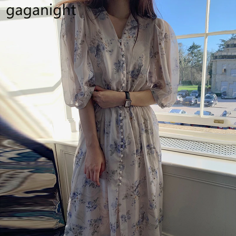 Женское шифоновое платье макси Gaganight винтажное праздничное с пышными рукавами и