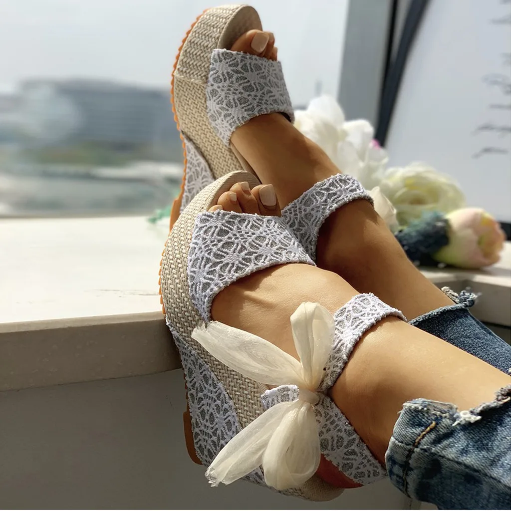 2020 fashion INS Hot Lace Leisure Women Wedges Heeled Shoes Summer Sandals Party Platform High Heels Woman | Обувь
