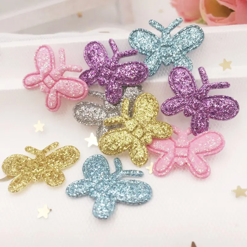New Mix 60pcs Glitter Padded Cloth Pretty mini Butterfly Applique Wedding Patches DIY Hair Clip Accessories Craft Supplies SE178 | Дом и сад
