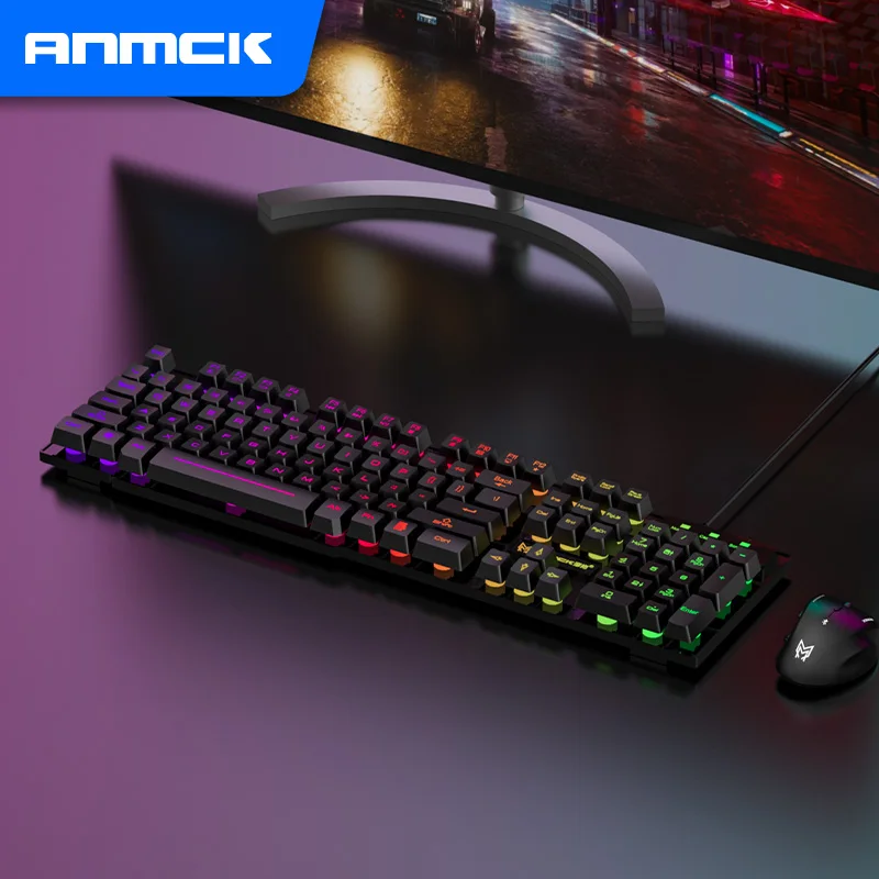 anmck mechanical keyboard usb wired keyboards 104 keys led floating lighting keycap teclados for pc laptop mac desktop gamer free global shipping