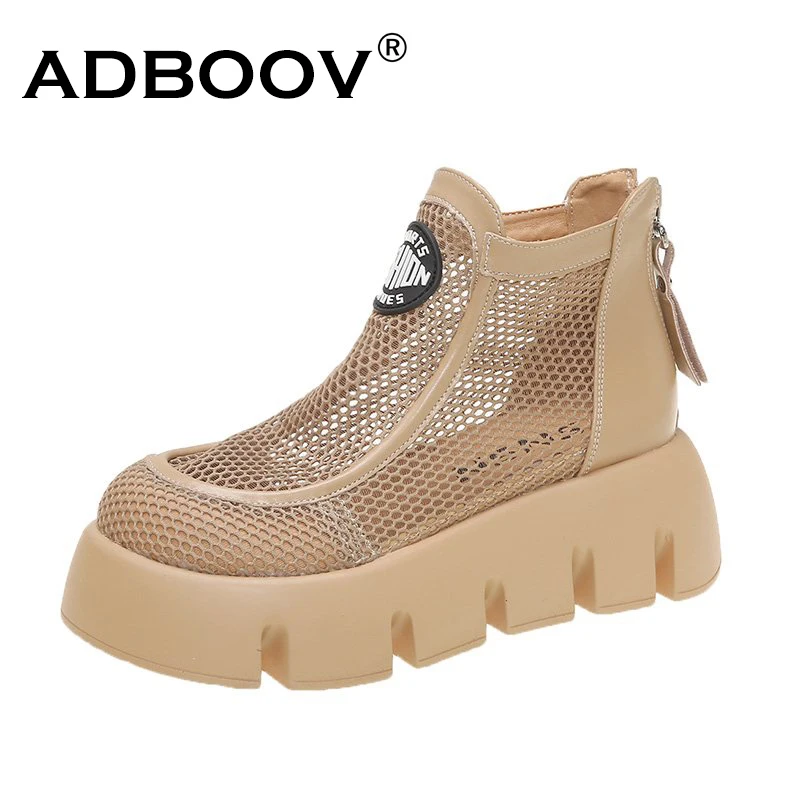 

ADBOOV 2022 New Summer Boots Women Breathable Platform Ankle Shoes Ladies Thick Sole Air Mesh Casual Shoes