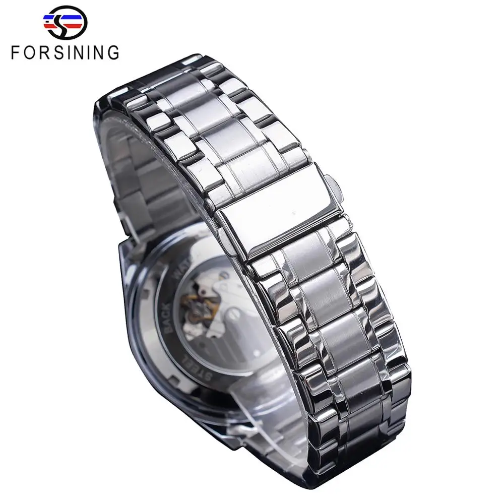Forsining Power Reserve Design Men Automatic Mechanical Watch Black Silver Stainless Steel Date Waterproof Luminous Clock | Наручные часы