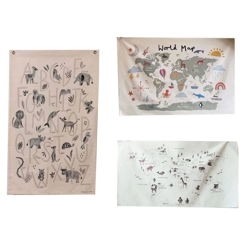 

50LE Nordic Educational Kids Room World Map Decoration Poster Nursery Art Canvas Wall Hanging Painting Picture Cloth