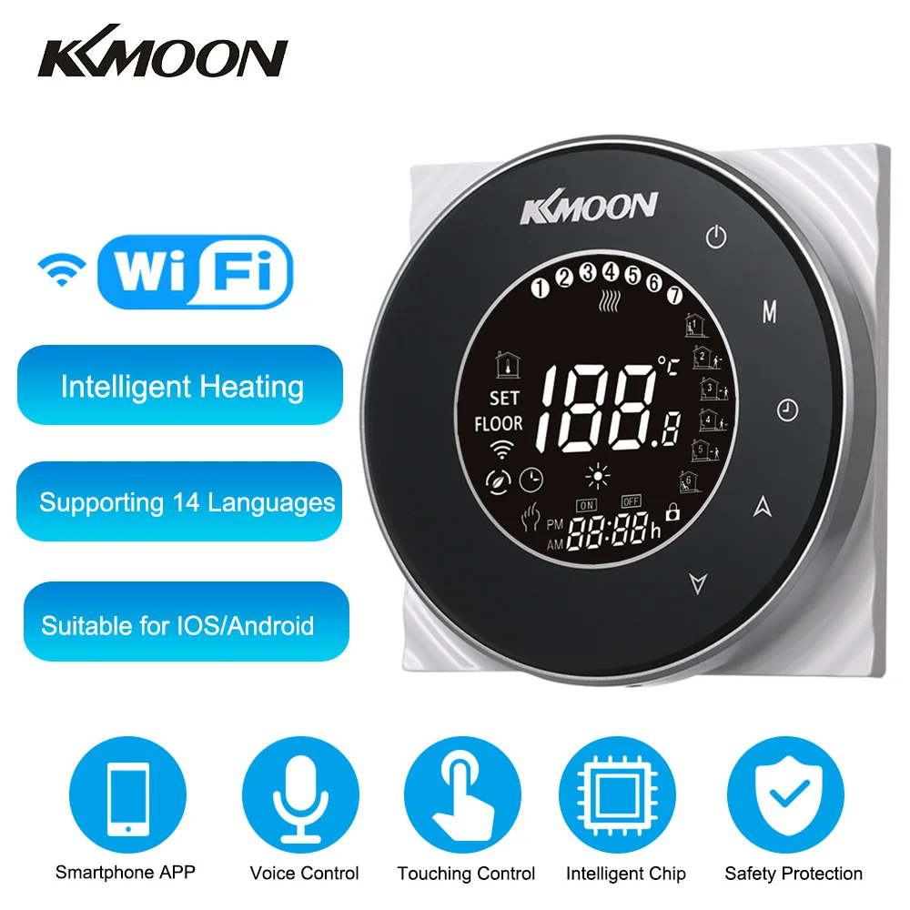 KKmoon термостаты цифровой термостат для нагрева воды WiFi соединение Голосовое управление сенсорный экран Домашний комнатный контроль температуры Лер