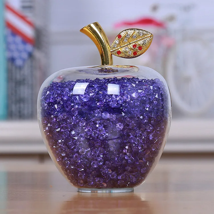 Purple Прозрачный кварцевый кристалл яблоко креативный Рождественский подарок на день рождения фиолетовые кристаллы любовь яблоко украшения для Рождественское украшение для дома - Цвет: Purple