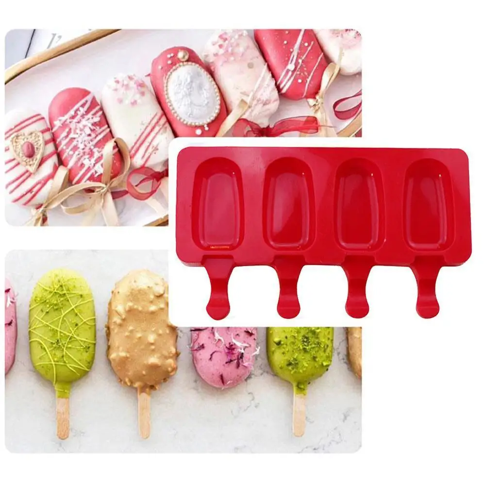 

Silicone Ice Cream Mould Ice Cube Tray Popsicle Mold Ice Maker With Oval Mold DIY Shape Cream Ice Popsicle Stick Cream Dess L9I6