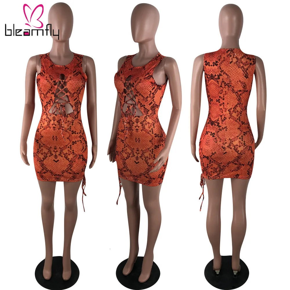 2019 женское летнее платье со шнуровкой с вырезами сексуальное без рукавов бодикон