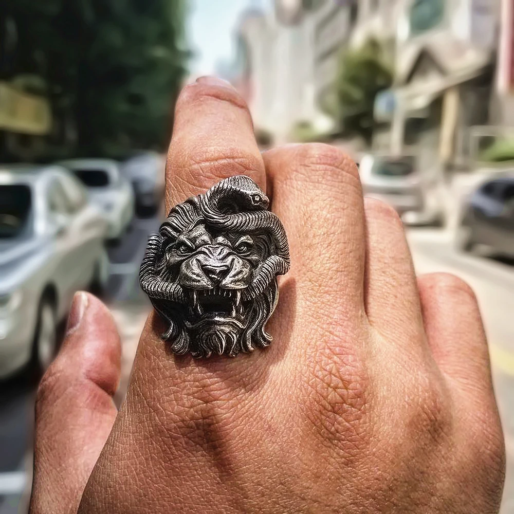 Кольцо из нержавеющей стали EYHIMD Lion and Snake мужское байкерское кольцо в стиле панк