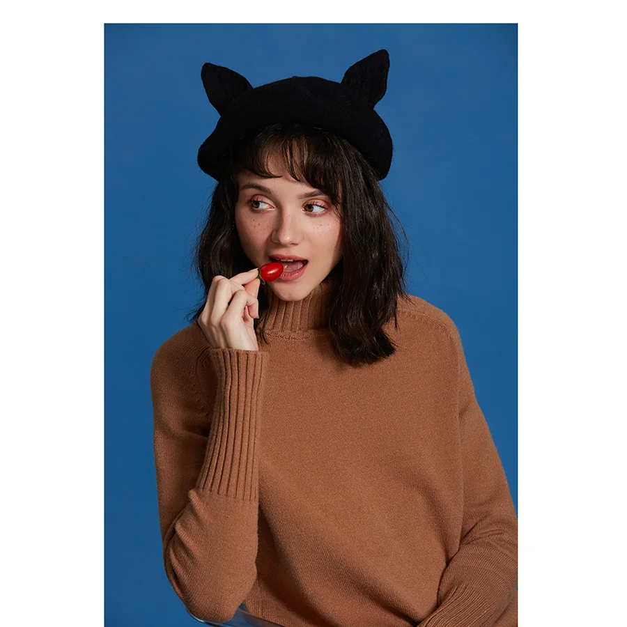 Черная шерстяная шапка ручной работы милые кошачьи ушки женские береты ручная