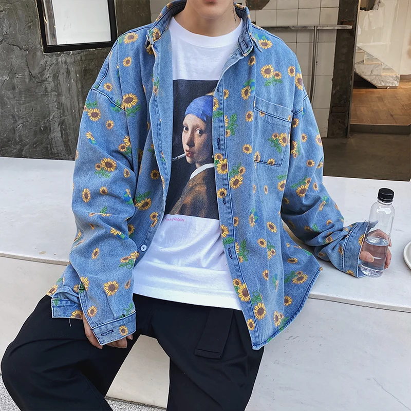 Little Daisy denim spring autumn men's coat Korean version loose mesh red street 2021