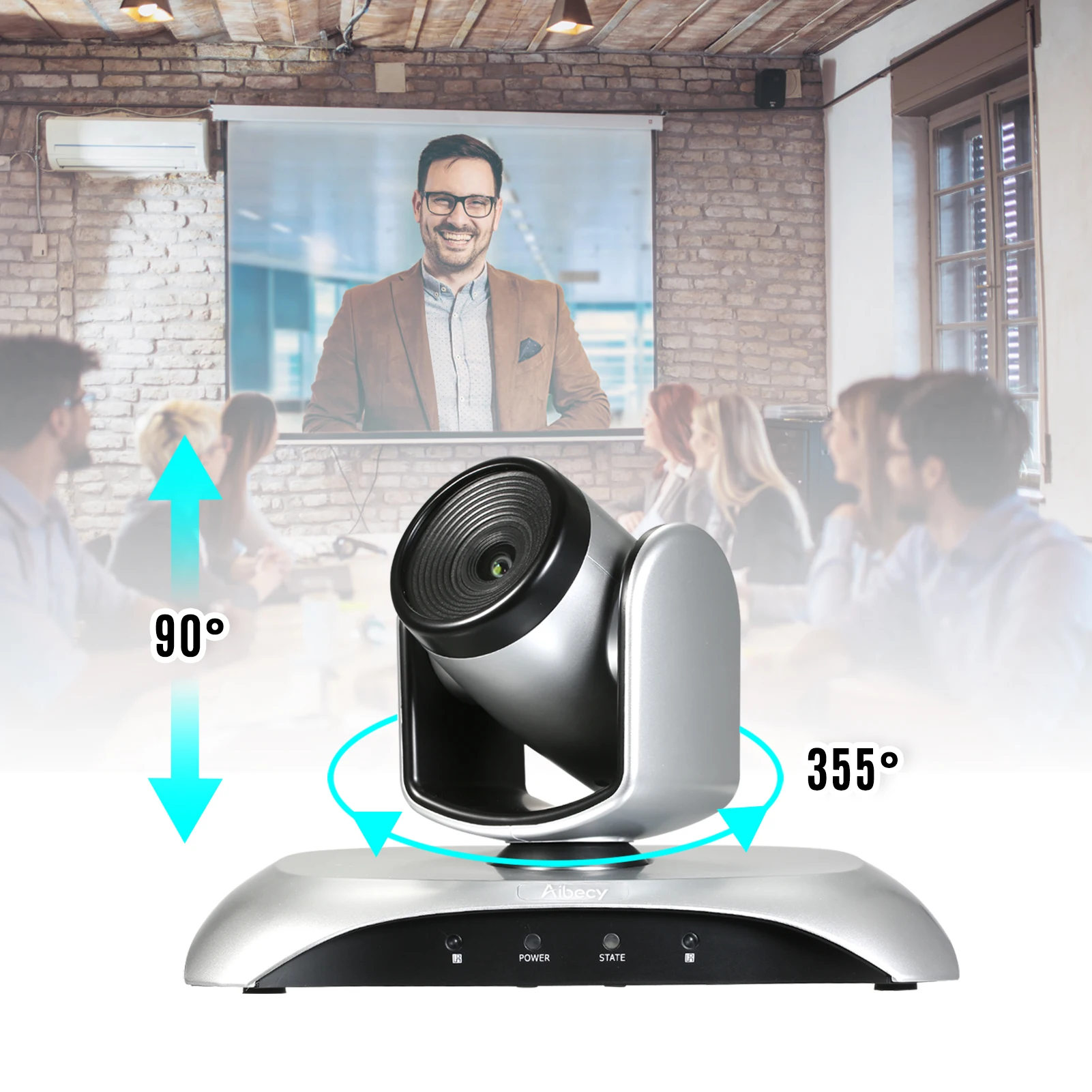 

Aibecy 1080P HD Video Conference Camera 3X Optical Zoom Wide Angle Webcam 355 Rotation Plug & Play Remote Control for Meetings