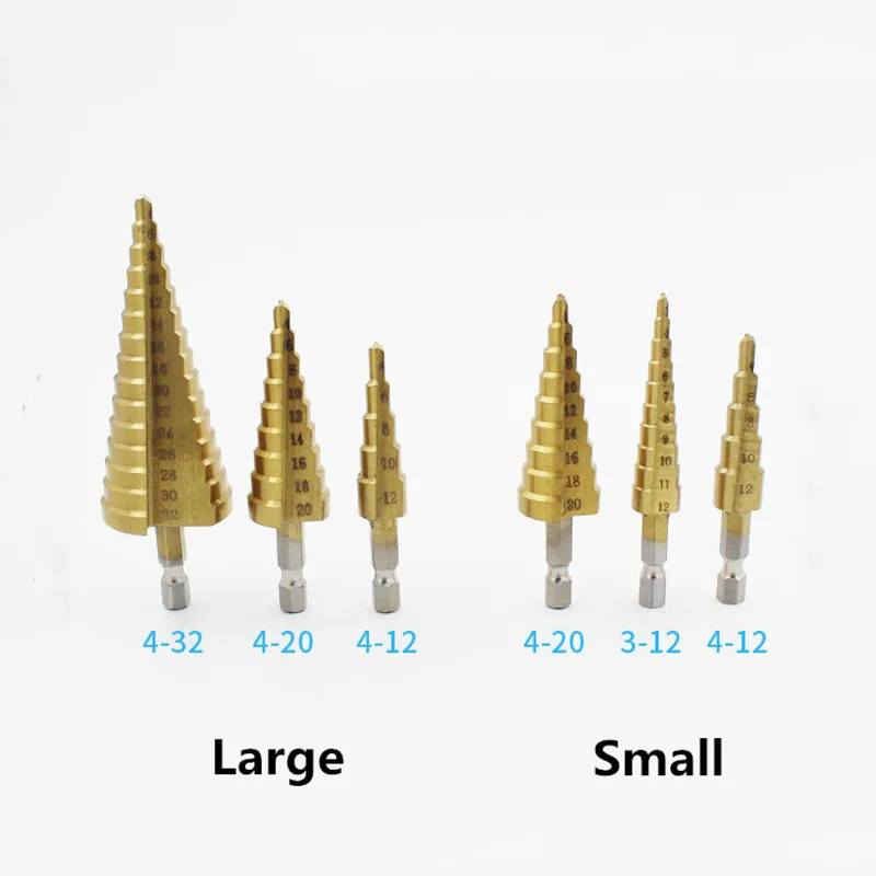 Набор металлических конусных сверл 3шт. Сверло с титаническим покрытием 4-12/20/32 мм