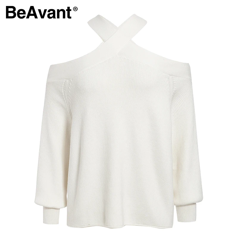 BeAvant Модные женские свитера с бретелькой через шею элегантные весенние белые