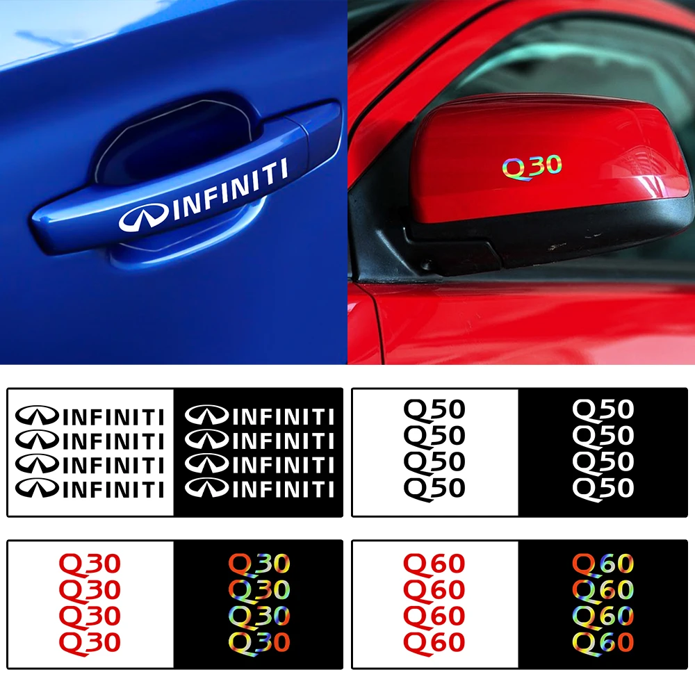 

For Infiniti QX30 QX60 QX50 IPL Q70 Q60 Q50 4Pcs Car Styling 3D Reflective Multicolor Car Door Handle Rearview Mirror Stickers