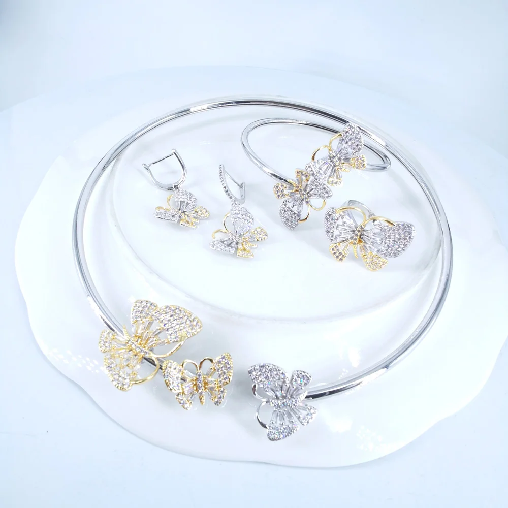 2021 Новый Модный чехол с бабочкой, с украшением в виде кристаллов CZ циркон ожерелье серьги, браслет, кольцо свадебный банкет ужин туалетный к...