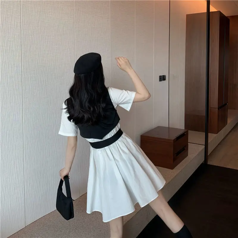 

Crop Dress Cross Bandage Vest Outfits Women Elegant Preppy Style Loose Dresses Vestidos Mujer Streetwear Casual Frock Robe Femme